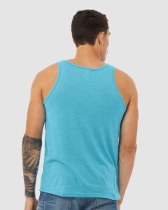 BELLA + CANVAS 3484 Unisex Triblend Tank – Aqua Triblend (on model back)