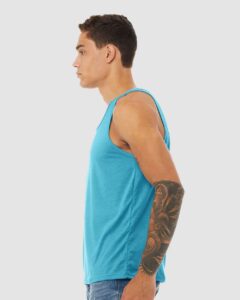 BELLA + CANVAS 3484 Unisex Triblend Tank – Aqua Triblend (on model side)