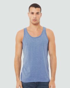 BELLA + CANVAS 3484 Unisex Triblend Tank – Blue Triblend (on model)