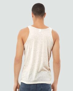 BELLA + CANVAS 3484 Unisex Triblend Tank – Oatmeal Triblend (on model back)