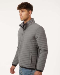 DRI DUCK 5303 Men’s Keystone Quilted Pullover – Grey (on model side)