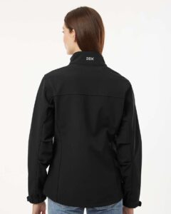 DRI DUCK 9416 Women’s Motion Soft Shell Jacket – Black (on model back)