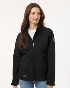 DRI DUCK 9416 Women’s Motion Soft Shell Jacket – Black (on model)
