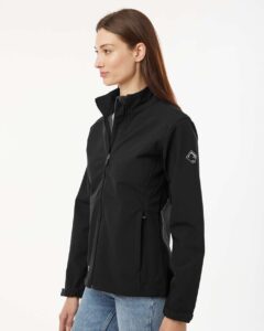 DRI DUCK 9416 Women’s Motion Soft Shell Jacket – Black (on model side)