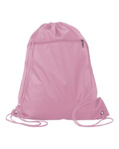 Q-Tees Q135200 Polyester Drawstring Backpack – Light Pink