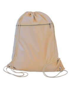 Q-Tees Q135200 Polyester Drawstring Backpack – Natural