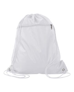 Q-Tees Q135200 Polyester Drawstring Backpack – White