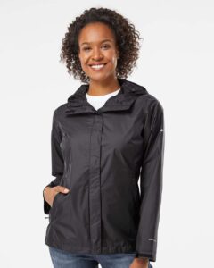 Columbia 212481 Women’s Arcadia™ II Rain Jacket – Black (on model)