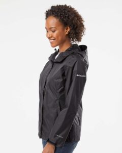 Columbia 212481 Women’s Arcadia™ II Rain Jacket – Black (on model side)