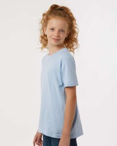 Tultex 235 Youth Fine Jersey T-Shirt – Baby Blue (on model side)