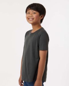 Tultex 235 Youth Fine Jersey T-Shirt – Charcoal (on model side)