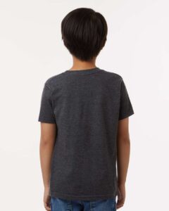 Tultex 235 Youth Fine Jersey T-Shirt – Heather Graphite (on model back)