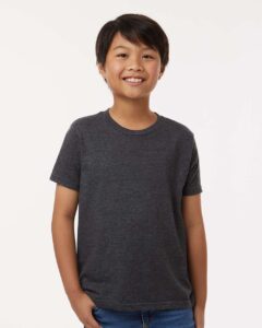 Tultex 235 Youth Fine Jersey T-Shirt – Heather Graphite (on model)
