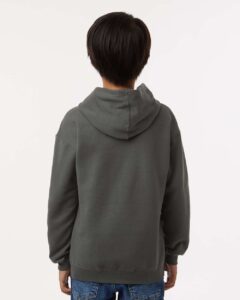 Tultex 320Y Youth Hooded Sweatshirt – Charcoal (on model back)