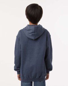 Tultex 320Y Youth Hooded Sweatshirt – Heather Denim (on model back)