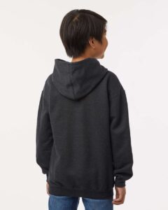 Tultex 320Y Youth Hooded Sweatshirt – Heather Graphite (on model back)
