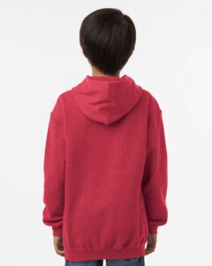 Tultex 320Y Youth Hooded Sweatshirt – Heather Red (on model back)