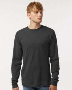 Tultex 202LS Unisex Fine Jersey Long Sleeve T-Shirt – Charcoal (on model)
