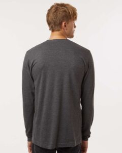 Tultex 202LS Unisex Fine Jersey Long Sleeve T-Shirt – Heather Charcoal (on model back)