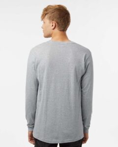 Tultex 202LS Unisex Fine Jersey Long Sleeve T-Shirt – Heather Grey (on model back)
