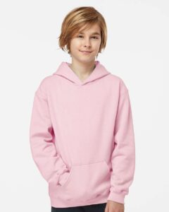 Tultex 320Y Youth Hooded Sweatshirt – Light Pink (on model)