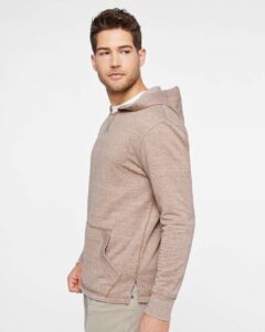 LAT 6936 Unisex Vintage Wash Hoodie Sweatshirt – Weathered Coyote Brown (on model side)