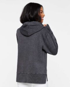 LAT 3536 Women’s Vintage Wash Hoodie Sweatshirt – Washed Black (on model back)