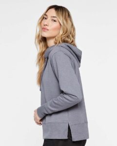 LAT 3536 Women’s Vintage Wash Hoodie Sweatshirt – Washed Grey (on model side)
