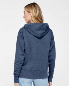 LAT 3536 Women’s Vintage Wash Hoodie Sweatshirt – Washed Navy (on model back)