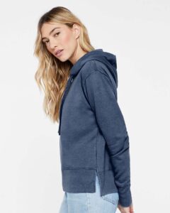 LAT 3536 Women’s Vintage Wash Hoodie Sweatshirt – Washed Navy (on model side)
