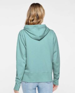 LAT 3536 Women’s Vintage Wash Hoodie Sweatshirt – Washed Saltwater (on model back)