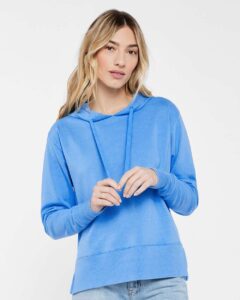 LAT 3536 Women’s Vintage Wash Hoodie Sweatshirt – Washed Tradewind (on model)