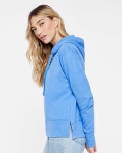 LAT 3536 Women’s Vintage Wash Hoodie Sweatshirt – Washed Tradewind (on model side)
