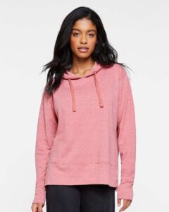 LAT 3536 Women’s Vintage Wash Hoodie Sweatshirt – Weathered Mauvelous (on model)