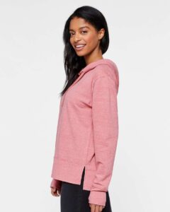 LAT 3536 Women’s Vintage Wash Hoodie Sweatshirt – Weathered Mauvelous (on model side)
