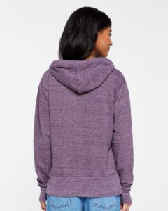 LAT 3536 Women’s Vintage Wash Hoodie Sweatshirt – Weathered Plum (on model back)