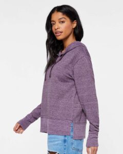 LAT 3536 Women’s Vintage Wash Hoodie Sweatshirt – Weathered Plum (on model side)