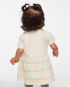 Rabbit Skins 5330 Infant Fine Jersey Dress – Natural/ Sunkissed Stripe (on model back)