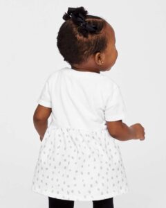 Rabbit Skins 5330 Infant Fine Jersey Dress – White/ White Spot (on model back)