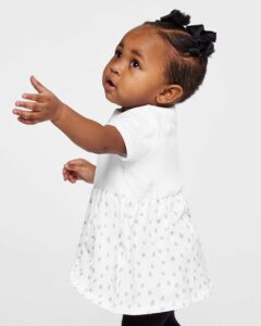 Rabbit Skins 5330 Infant Fine Jersey Dress – White/ White Spot (on model side)