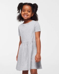 Rabbit Skins 5333 Toddler Fine Jersey Dress – Heather (on model)
