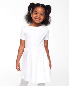 Rabbit Skins 5333 Toddler Fine Jersey Dress – White (on model)