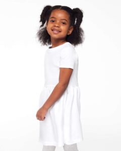 Rabbit Skins 5333 Toddler Fine Jersey Dress – White (on model side)