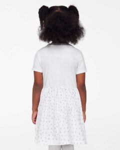 Rabbit Skins 5333 Toddler Fine Jersey Dress – White/ White Spot (on model back)