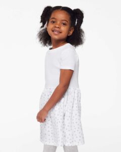 Rabbit Skins 5333 Toddler Fine Jersey Dress – White/ White Spot (on model side)