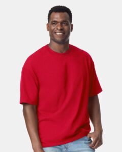 Gildan 75000 Unisex Hammer™ Maxweight T-Shirt – Cherry Red (on model)