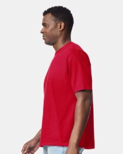 Gildan 75000 Unisex Hammer™ Maxweight T-Shirt – Cherry Red (on model side)