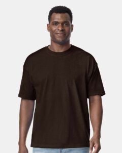 Gildan 75000 Unisex Hammer™ Maxweight T-Shirt – Dark Chocolate (on model)