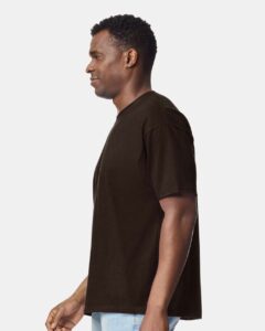 Gildan 75000 Unisex Hammer™ Maxweight T-Shirt – Dark Chocolate (on model side)