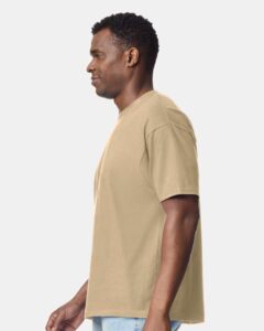 Gildan 75000 Unisex Hammer™ Maxweight T-Shirt – Tan (on model side)